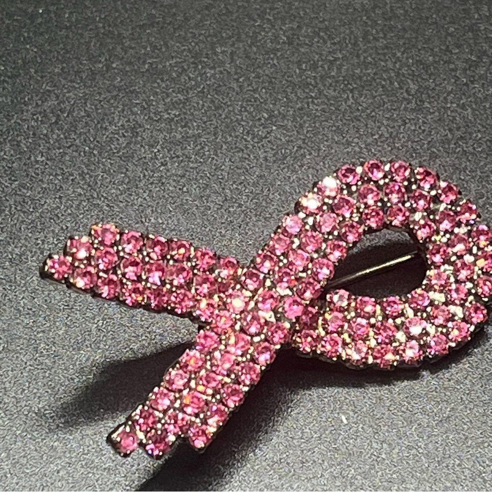 Pink Rhinestone Ribbon Brooch Breast Cancer Awareness - Picture 3 of 4